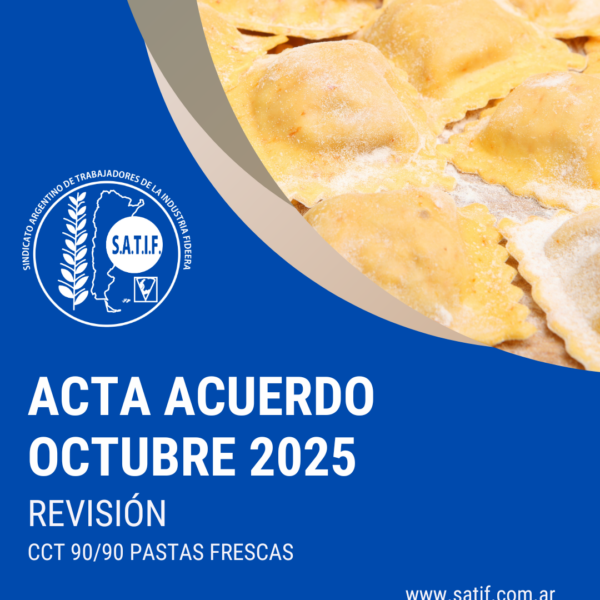 Está disponible el Acta Acuerdo y Escala Salarial de Pastas Frescas de octubre 2025